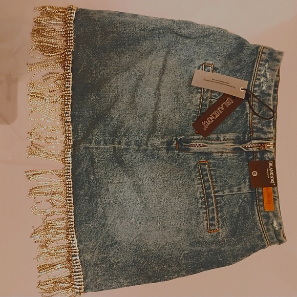 Blank NYC Silver Blue Wrap Mini Skirt Asymmetrical - Picture 4 of 5